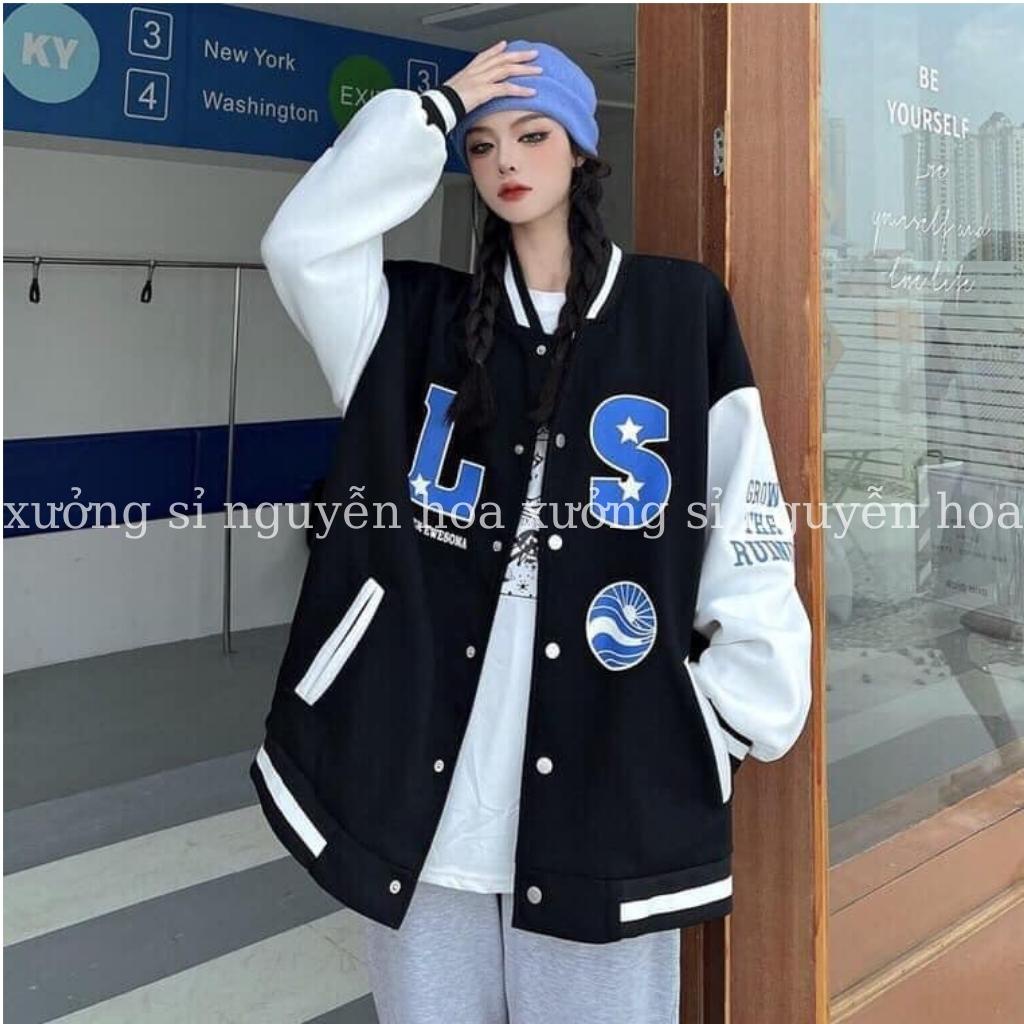 áo bomber gió in chữ LS 2 lớp form dáng unisex rộng nam nữ mặc thoải mái màu đen basix đẹp chuẩn ảnh Xưởng Sỉ Nguyễn Hoa