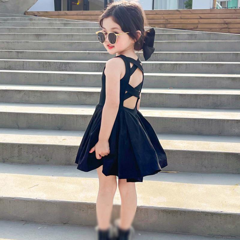Đầm không tay dáng ôm dây đan chéo sau lưng ngọt ngào phong cách Hàn Quốc cho bé gái