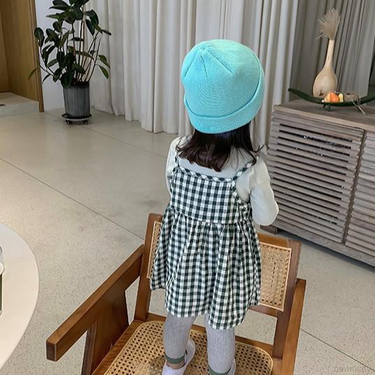 Bộ áo thun dài tay kẻ ca rô + váy yếm dễ thương cho bé