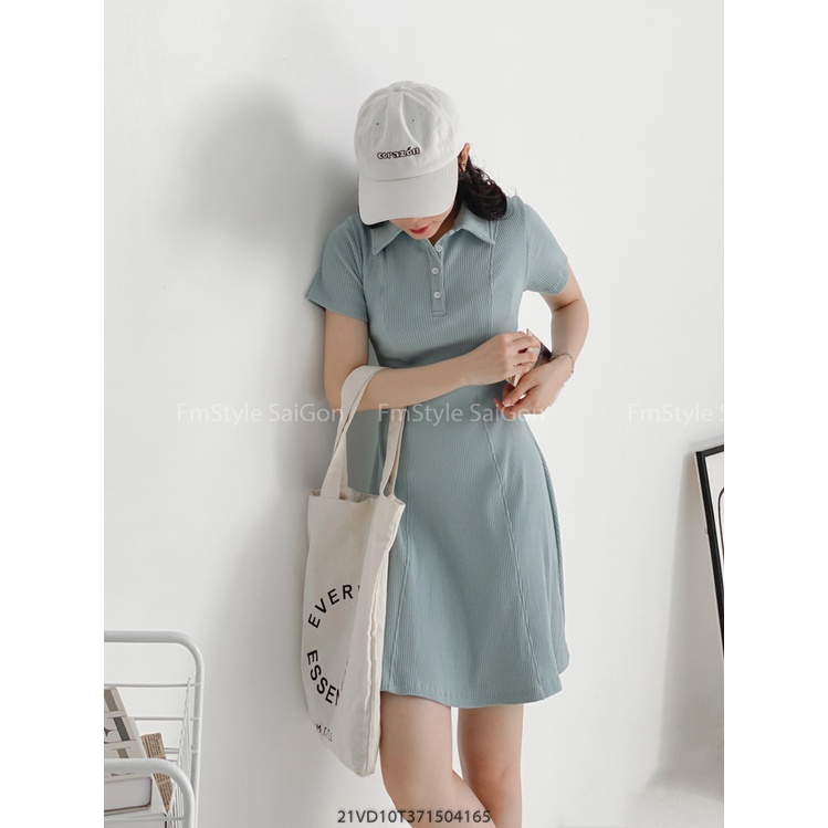 Đầm thun xòe tay ngắn cổ bẻ 2 nút xinh xắn thời trang ulzzang Hàn Quốc VM STYLE 21VD10T371504-21VD12T372204 | BigBuy360 - bigbuy360.vn