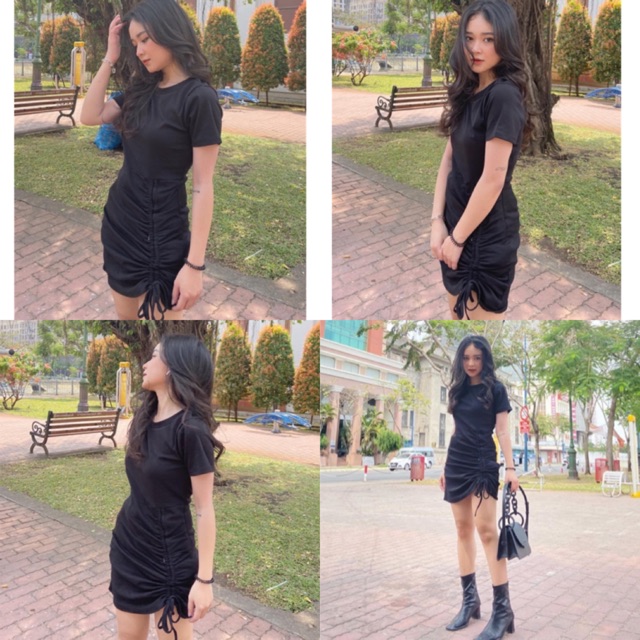 Đầm sọc kẻ ngang Rome Dress thiết kế body chun rút dây chất vải thun gân co giãn - váy ôm body | BigBuy360 - bigbuy360.vn