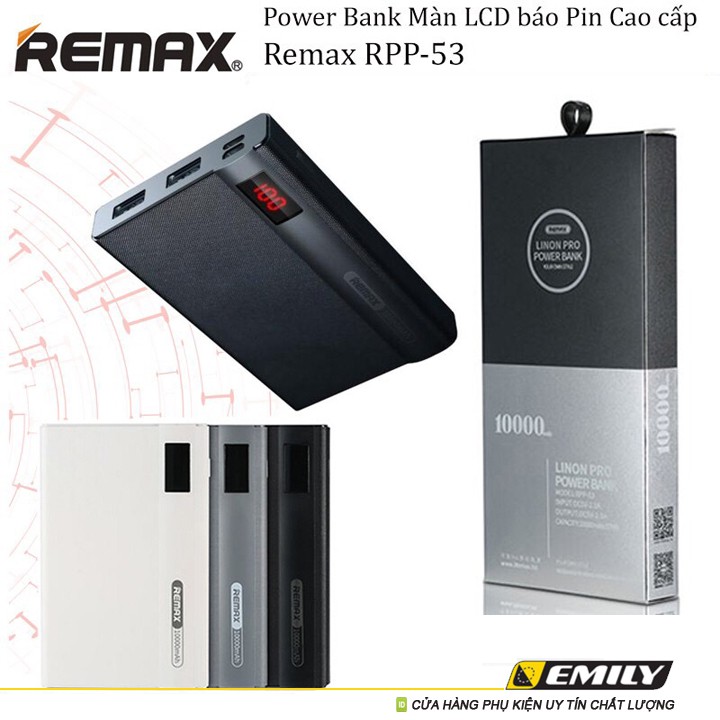 Pin sạc dự phòng nhỏ gọn 10000mAh Remax RPP-53 - BH 12 Tháng