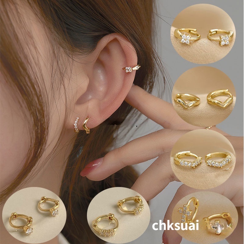 1 Cặp/1 Chiếc bông tai mạ vàng 14k đính đá zircon thời trang cho nữ
