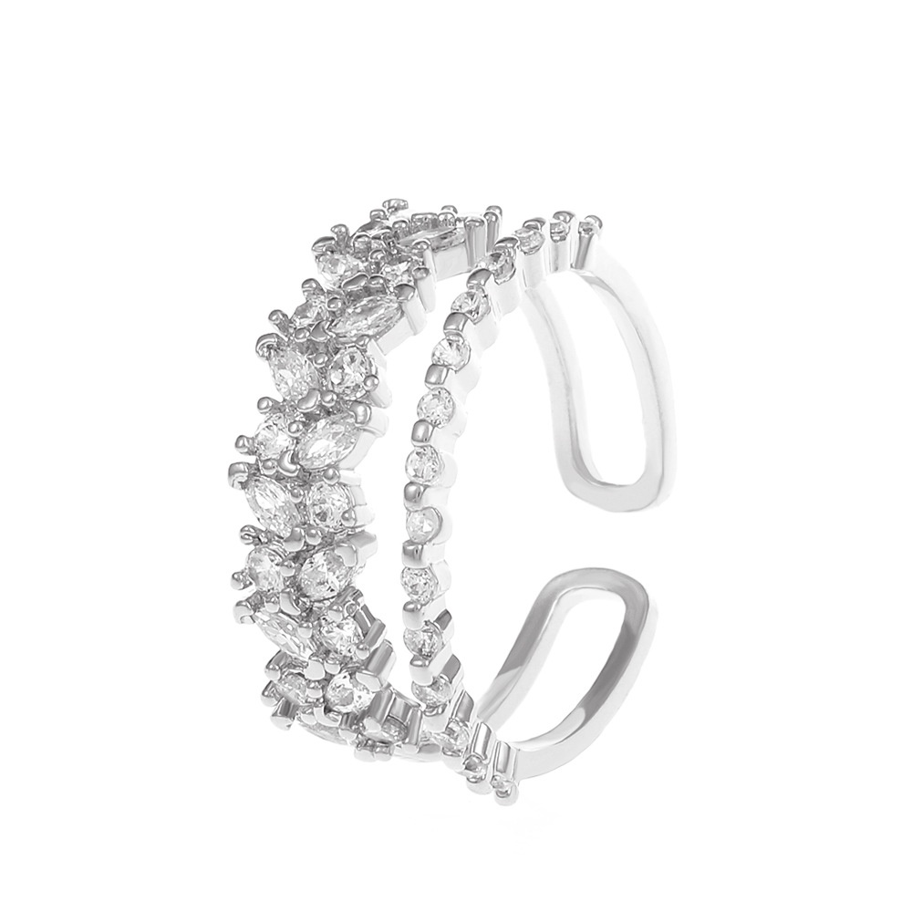 Nhẫn Hở Hai Lớp Mạ Vàng Đính Đá Zircon Sang Trọng Phong Cách Âu Mỹ Thời Trang