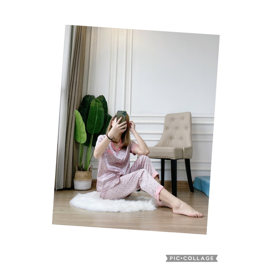 Bộ đồ ngủ mẹ cộc tay lụa họa tiết nơ V.ic BOH22 hot 2021 | BigBuy360 - bigbuy360.vn