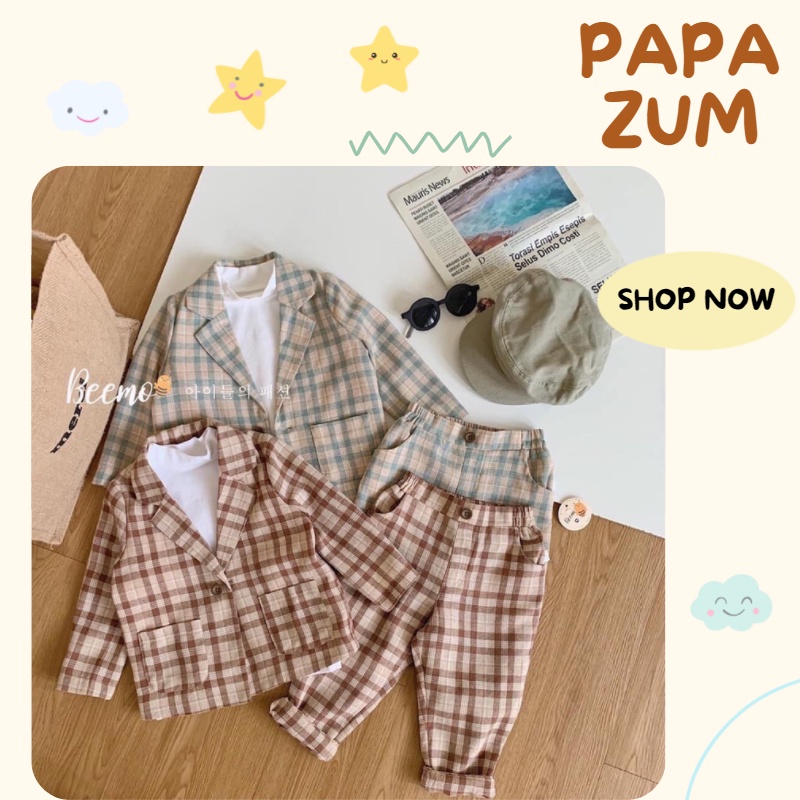 Đồ bộ vest cho bé trai bé gái 3 chi tiết kèm áo lót cổ lọ lịch lãm cao cấp PAPAZUM SA861