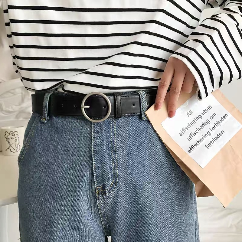 Dây thắt lưng Ulzzang mặt tròn vàng Style Hàn Loại xịn đẹp TL008 Meo shop - dây nịt tròn nữ da bản to 3cm