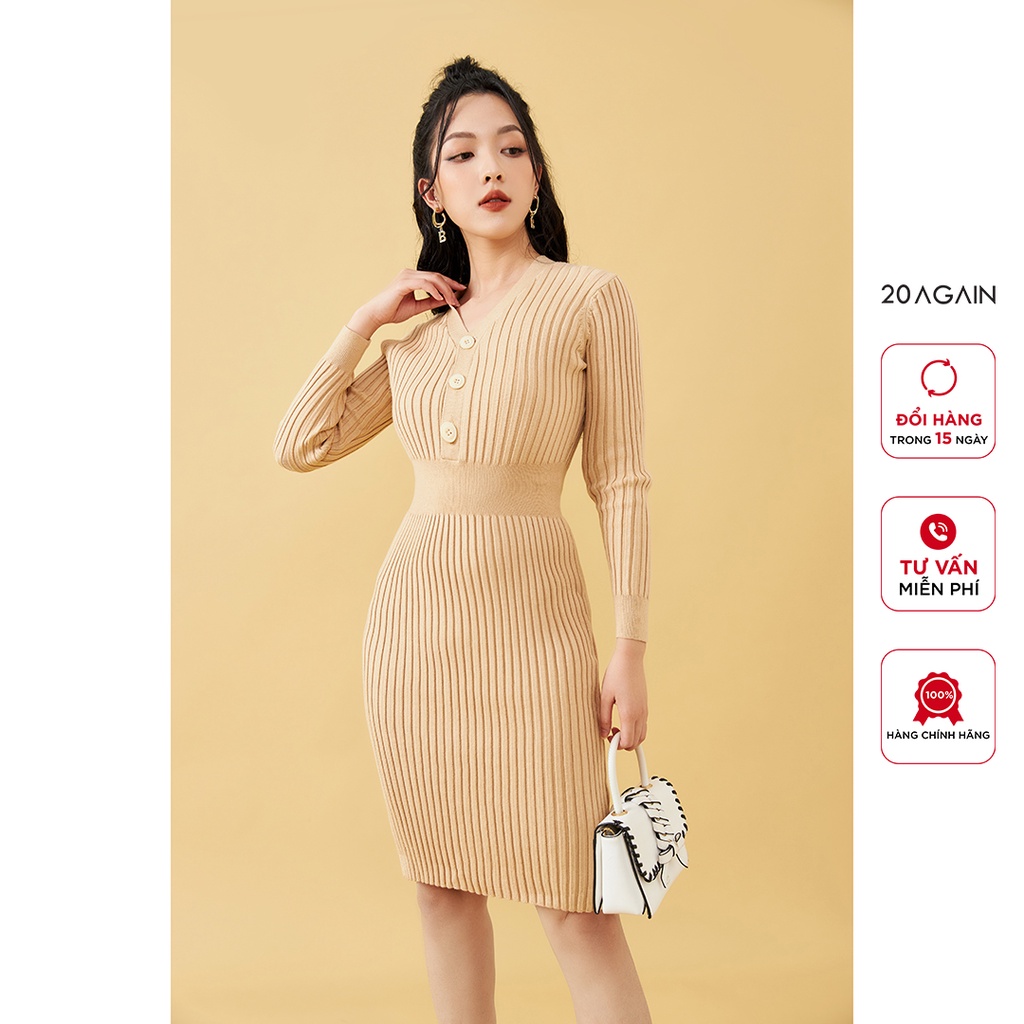 Váy len ôm body dài tay 20AGAIN, thiết kế basic, tôn dáng che khuyết điểm DLA0070 | BigBuy360 - bigbuy360.vn