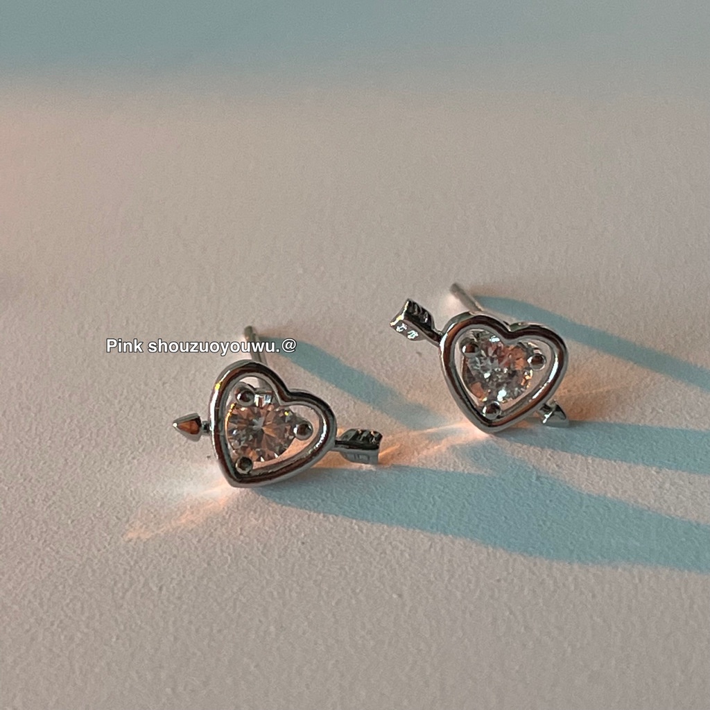 Bông Tai Hình Trái Tim Đính Đá Zircon mini Đơn Giản Thời Trang Harajuku
