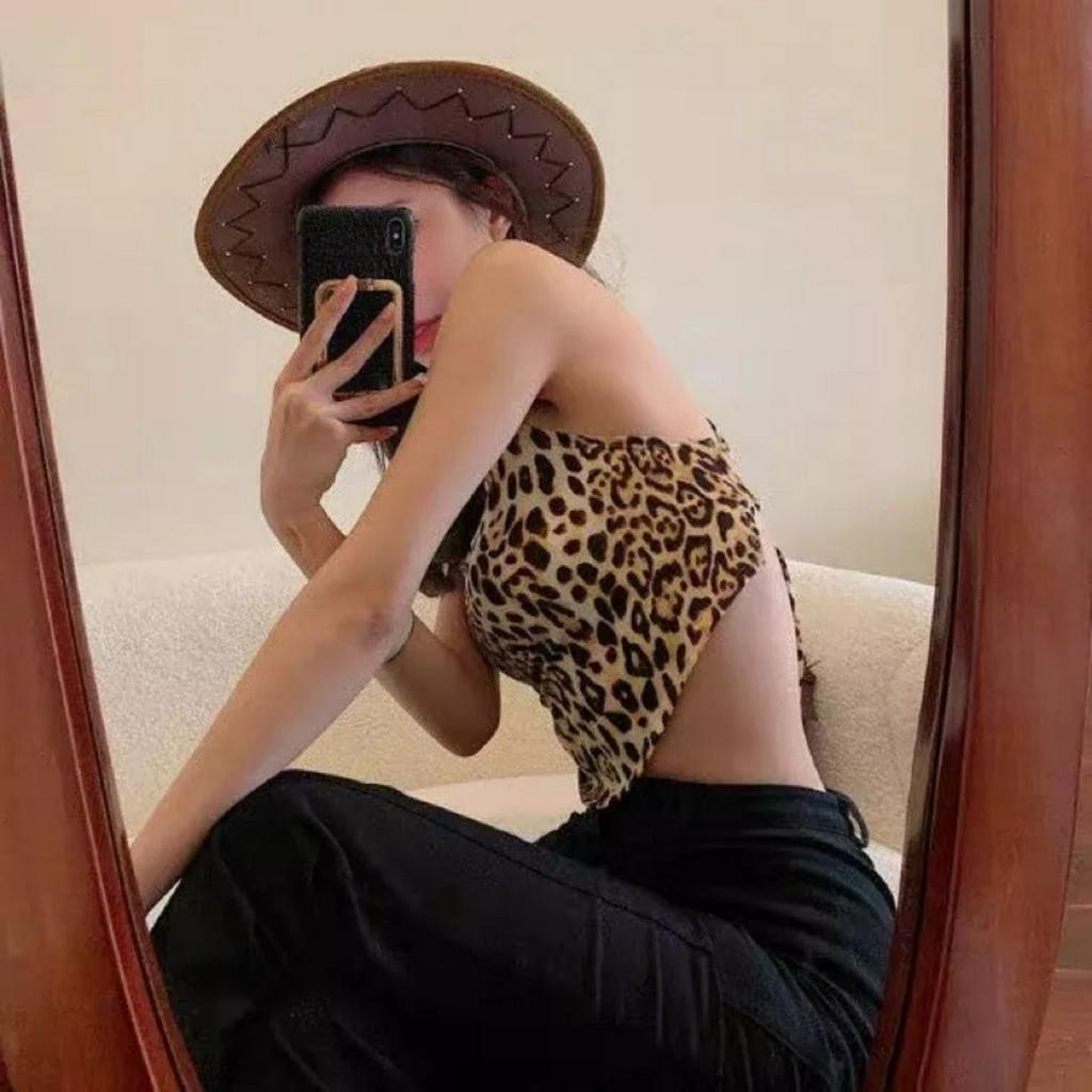 Áo Hai Dây Thiết Kế Hở Lưng Dây Đan Chéo Họa Tiết Da Beo Quyến Rũ