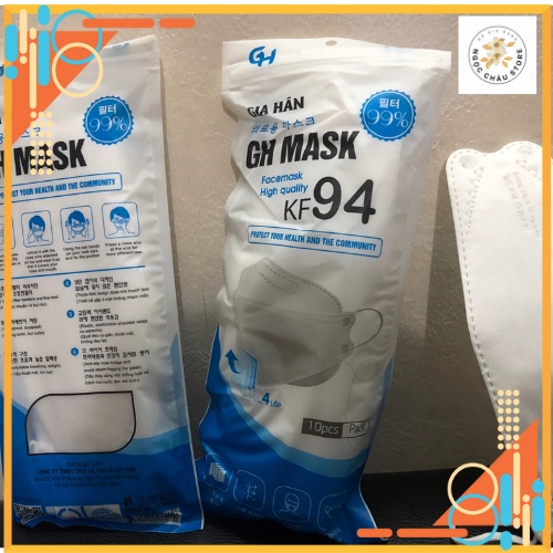 Khẩu trang KF94 Mask  túi 10 cái  4 lớp kháng khuẩn chống bụi mịn màu trắng NGỌC CHÂU STORE