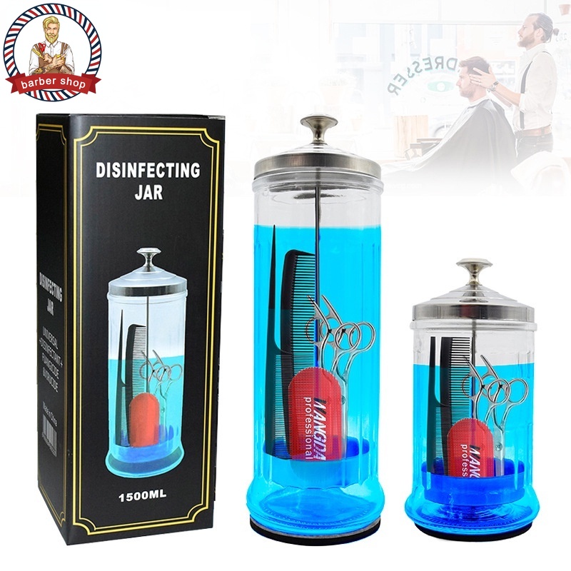 Bình Thủy Tinh Tiệt Trùng Tiệt Trùng Dụng Cụ Cắt Tóc + 1 Lọ Đựng Bột Khử Trùng Cho Salon