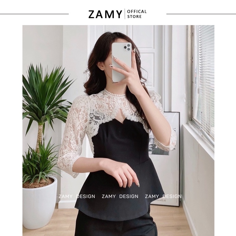 Áo sơ mi peplum phối ren ZAMY (HÀNG SALE)
