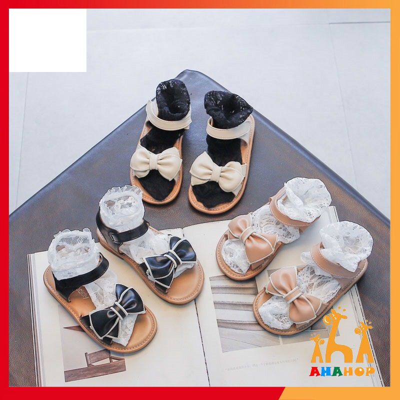 Sandal bé gái - Dép sandal chất da PU mềm nhẹ phối Nơ viền thêu quai dán tiện lợi phong cách Hàn Quốc mới nhất M63