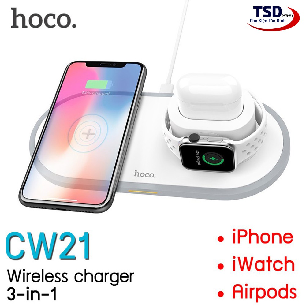 Sạc Không Dây Hoco CW21 3 in 1 Chính Hãng