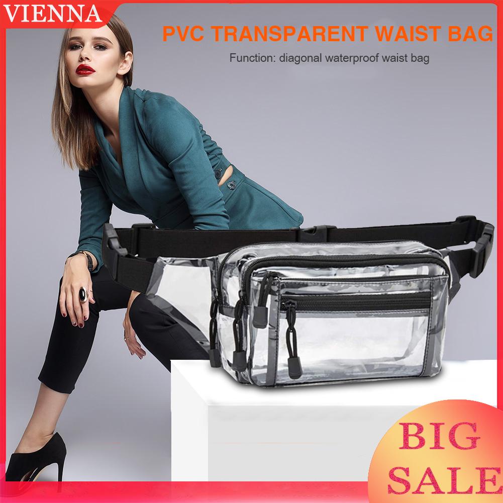 Túi đeo chéo ngực bằng nhựa PVC trong suốt nhiều ngăn phối khóa kéo thời trang cho nam và nữ