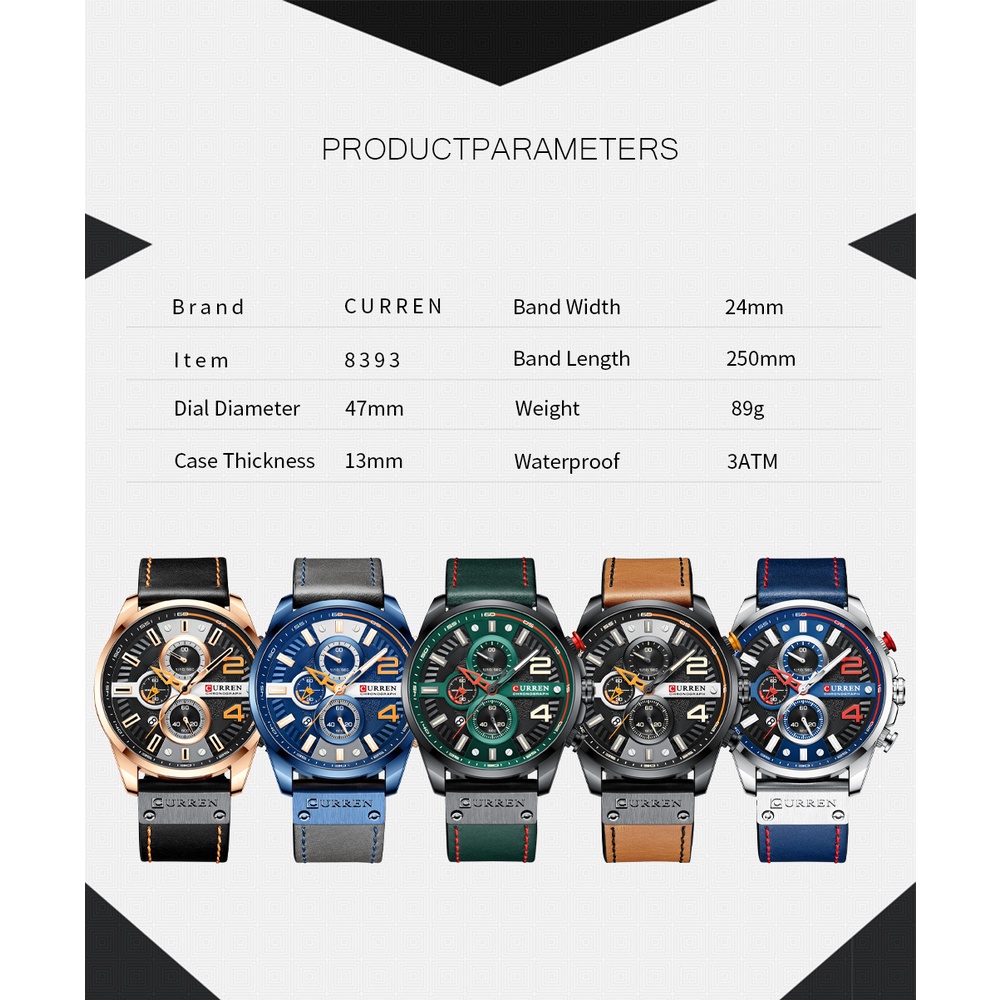 Đồng Hồ Quartz CURREN Chống Thấm Nước Với Dây Đeo Da 8393 XG