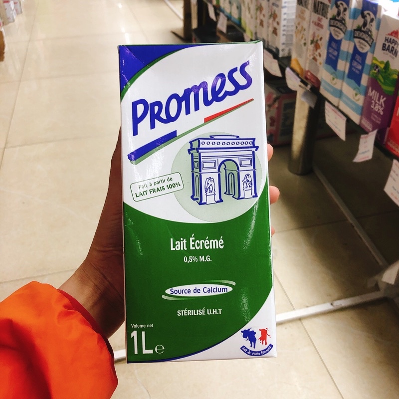 Sữa tươi không đường Promess 1 lít - Pháp: tách béo, nguyên kem, tăng canxi