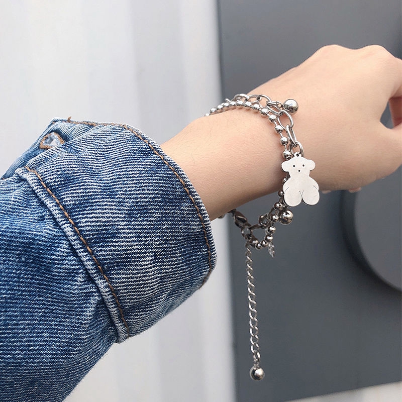 Little bear titanium steel personality simple double-layer bracelet