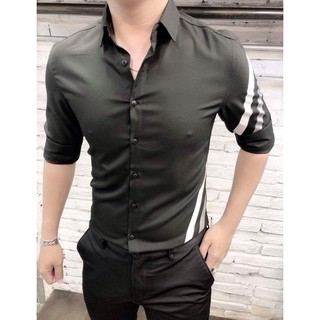 Áo Sơ Mi Nam Chất Lụa Cao Cấp Phối Sọc Bên Vai