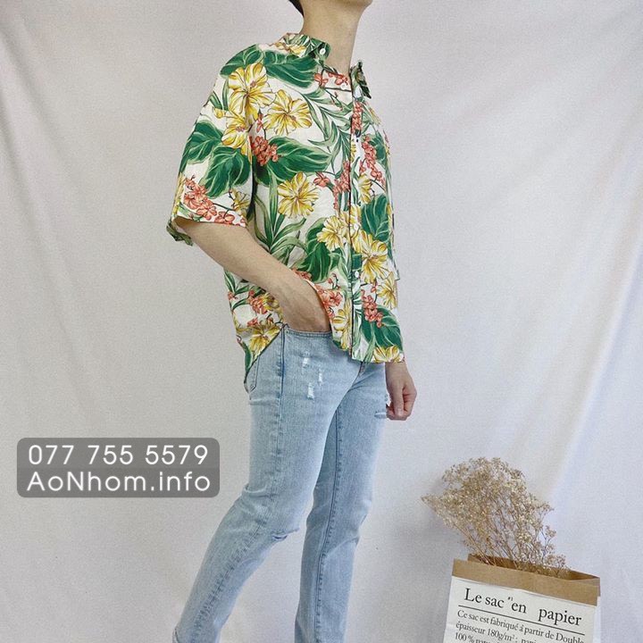 Áo sơ mi đi biển mềm mát - Bông hoa bụt (Đủ size S, M, L, XL, XXL, XXXL, Em Bé, Có Big size trên 100kg)