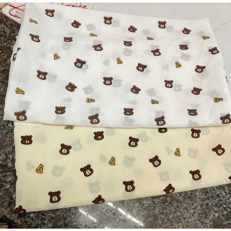 vải đũi xốp mềm mát hình con gấu pho mai siêu xinh siêu mát