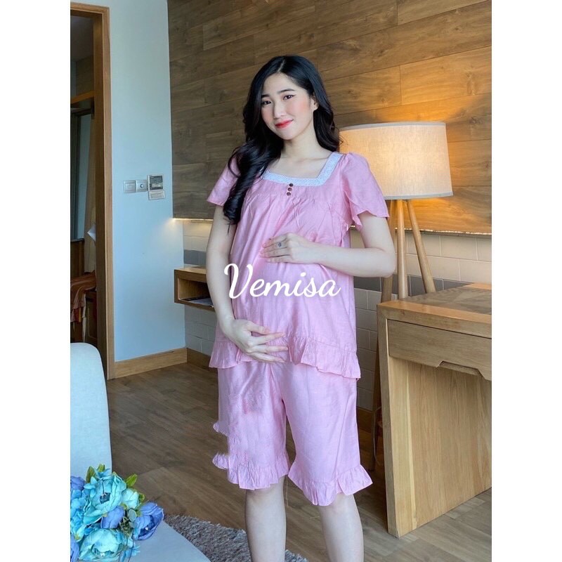 Bộ đồ bầu LỬNG chất đũi siêu mềm mát, đồ bộ bầu thiết kế  viền ren sang chảnh BL832