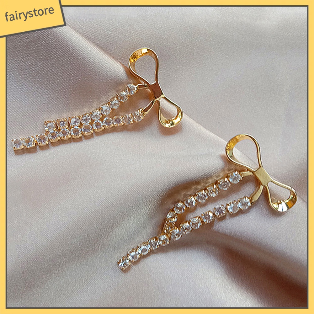 Hoa Tai Dáng Dài Phối Nơ Thiết Kế Thanh Lịch Cho Nữ