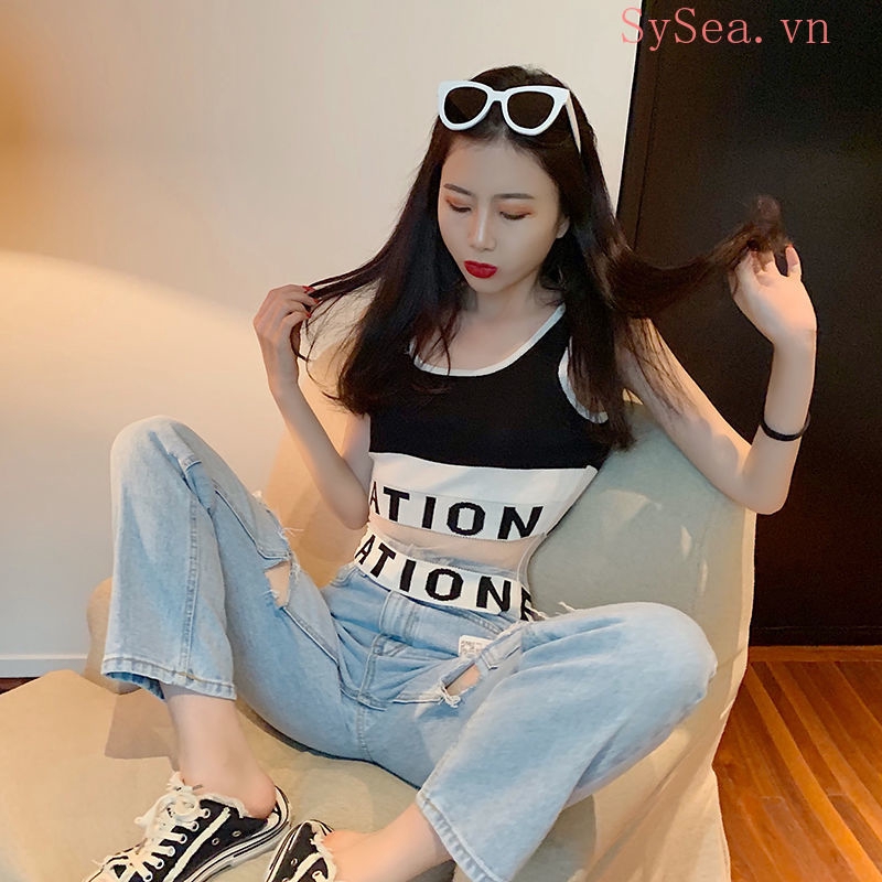 Áo croptop sát nách phối lưới in hoạ tiết chữ thiết kế thời trang tùy chọn màu sắc