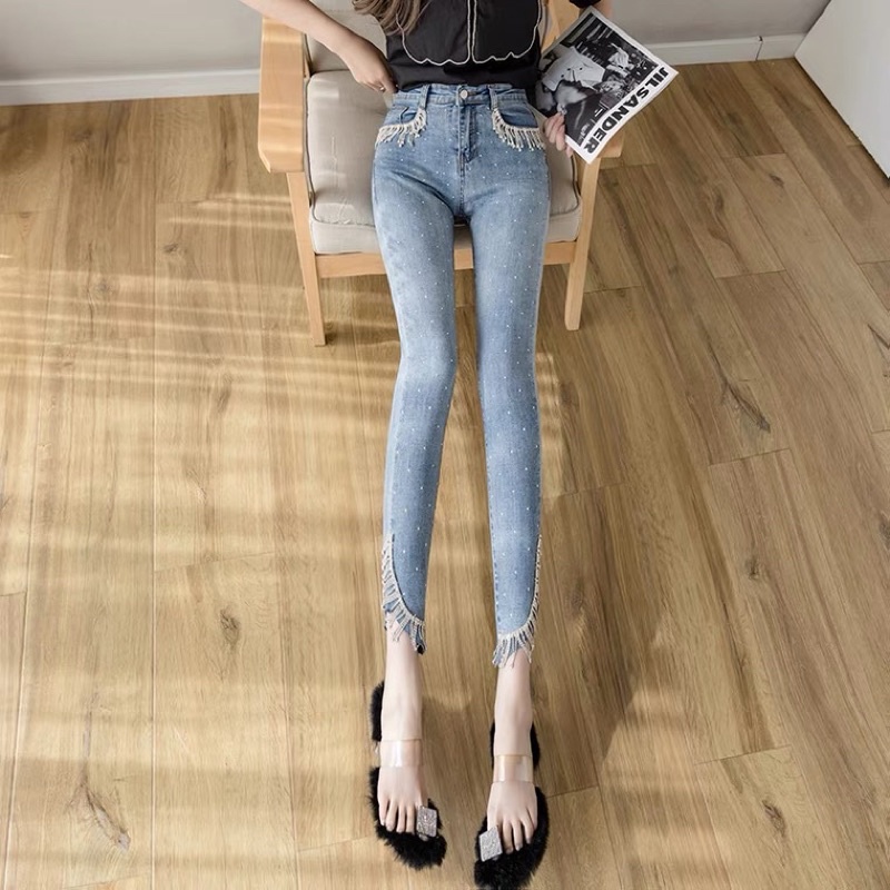 CÓ SẮN S Quần jean ống loe đính đá tua rua và hột SANG CHẢNH có ẢNH THÂTH VÀ CLIP