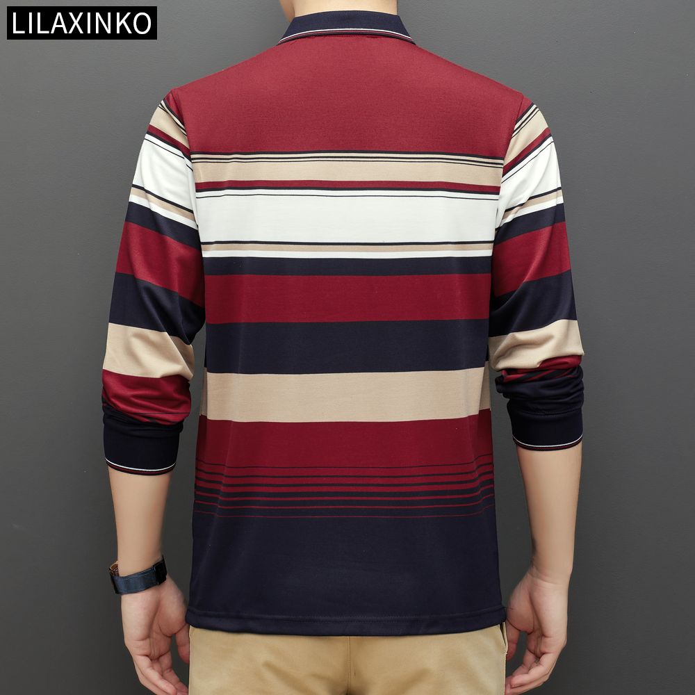 Áo Thun Polo Cotton Tay Dài Kẻ Sọc 3 Màu Thời Trang Thu Đông Cho Nam