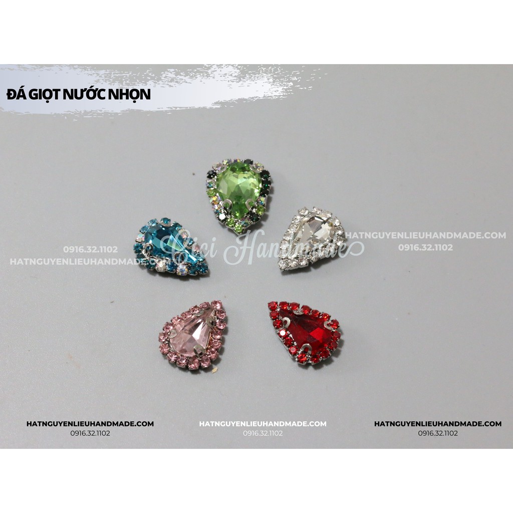 Đá giọt nước nhọn viền đá nhỏ cùng màu, đế bạc có lỗ khâu Cici Handmade hạt cườm nguyên liệu tự làm kẹp tóc đính kết váy