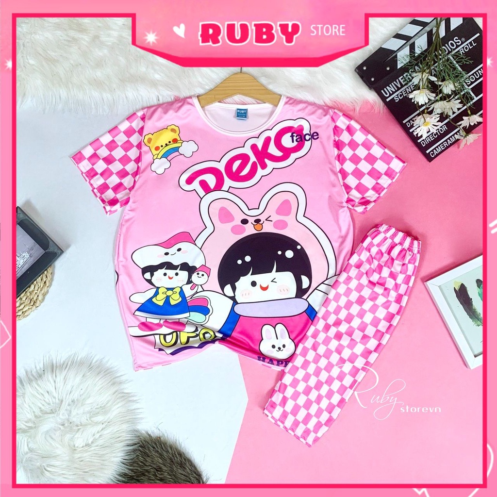 Đồ bộ thun QUẦN LỬNG mẹ và bé size đến 70kg chất thun mềm mát in hình gấu hoạt hình chibi dễ thương DBRBL FULL SIZE