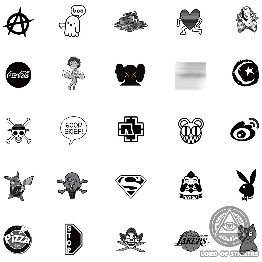 Set 101 Hình Dán Graffiti Brand Logo Sticker Thương Hiệu Đen Trắng Chống Thấm Nước Trang Trí Mũ Bảo Hiểm, Ván Trượt, Xe