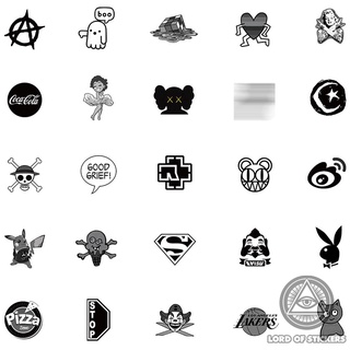 Set 101 hình dán graffiti brand logo sticker thương hiệu đen trắng chống - ảnh sản phẩm 8