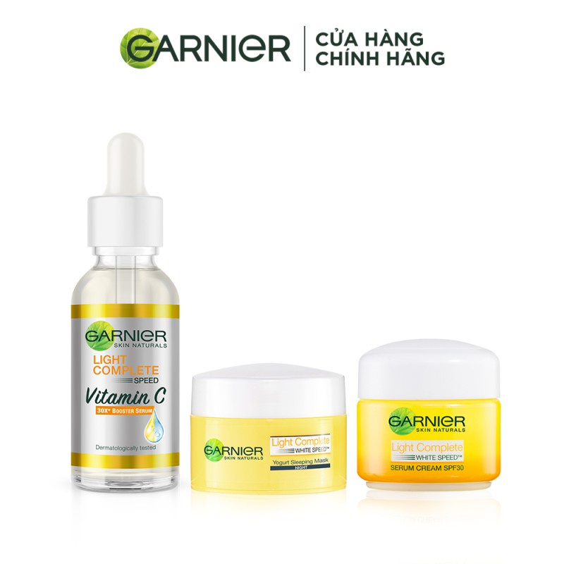Bộ sản phẩm tinh chất và kem dưỡng da ngày đêm làm sáng da Garnier Light Complete Vitamin C