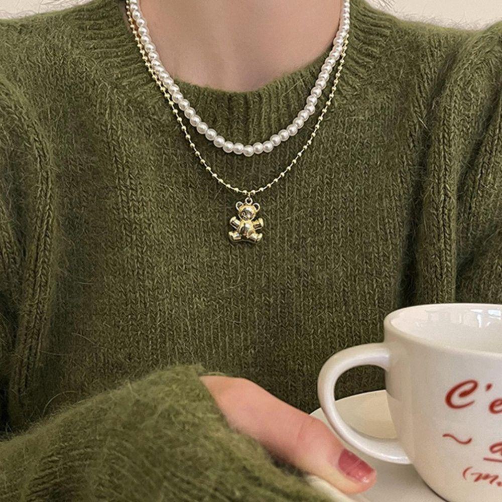 Vòng cổ Hai Lớp Mặt Hình Gấu VANES1 Phong Cách Hàn Quốc Thời Trang Cho Nữ