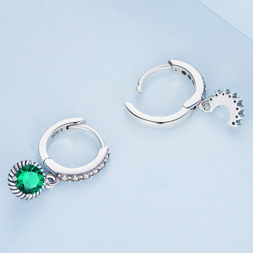 BAMOER Set Bông Tai Và Khuyên Kẹp Tai bạc 925 Đính Đá Zircon Xanh
