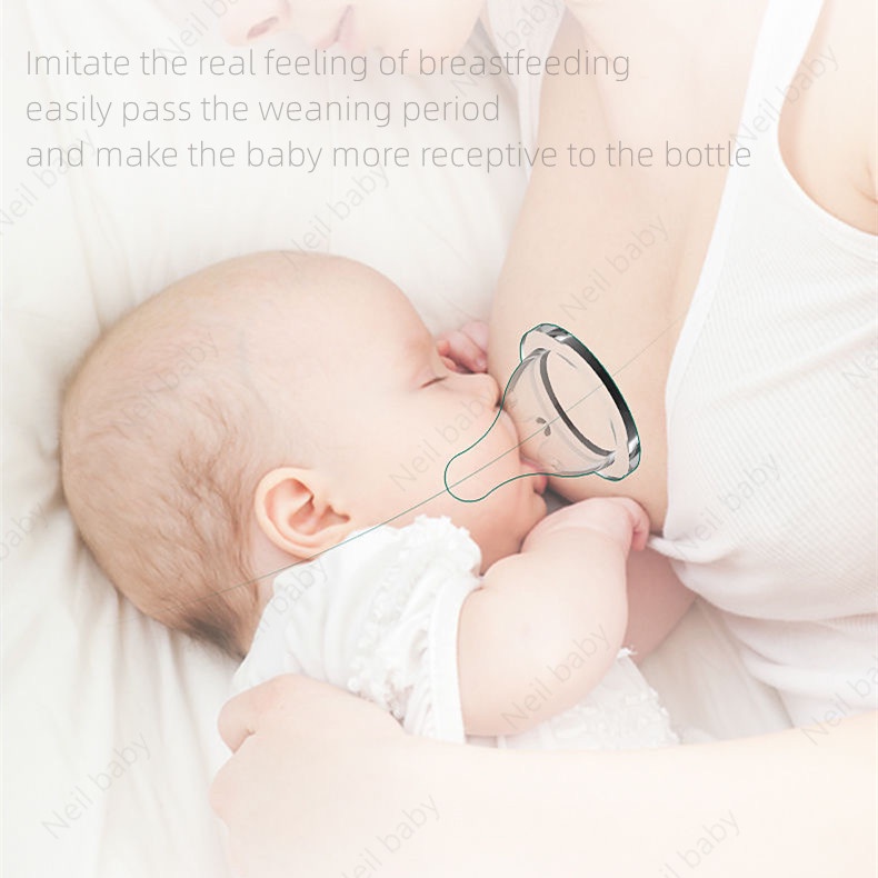 Bình Sữa Miệng Rộng Bằng Silicone Không Chứa BPA Kèm Ống Hút Cho Bé Sơ Sinh