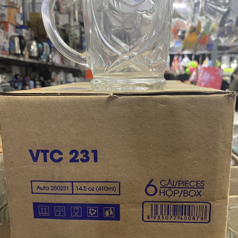 Bộ 6 Ly Thuỷ Tinh Việt Tiệp Crystal VTC 231 - 410ml  trong suốt có quai cao cấp, an toàn