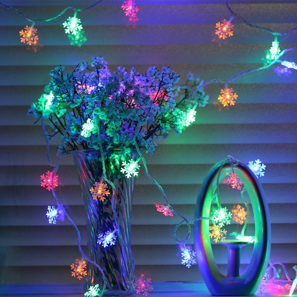 Dây đèn led bóng hình bông tuyết cắm điện dùng trang trí tiệc Giáng Sinh Tết siêu đẹp
