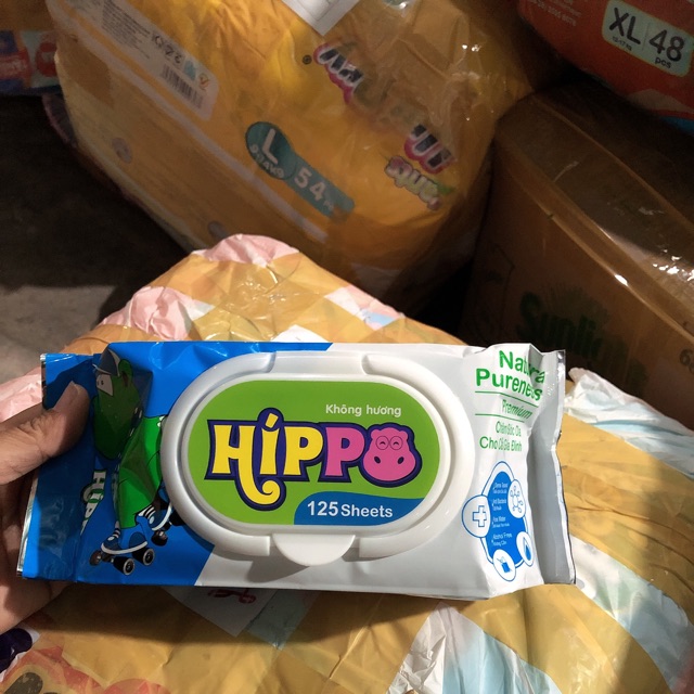 Khăn ướt em bé Hippo giấy dai mịn 125 tờ/1 gói
