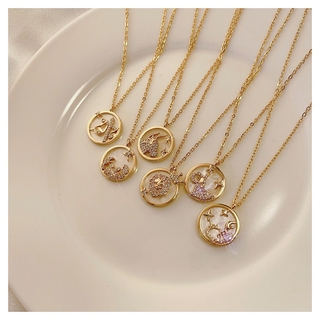 12 constellation zircon pendant titanium steel 14k gold female necklace