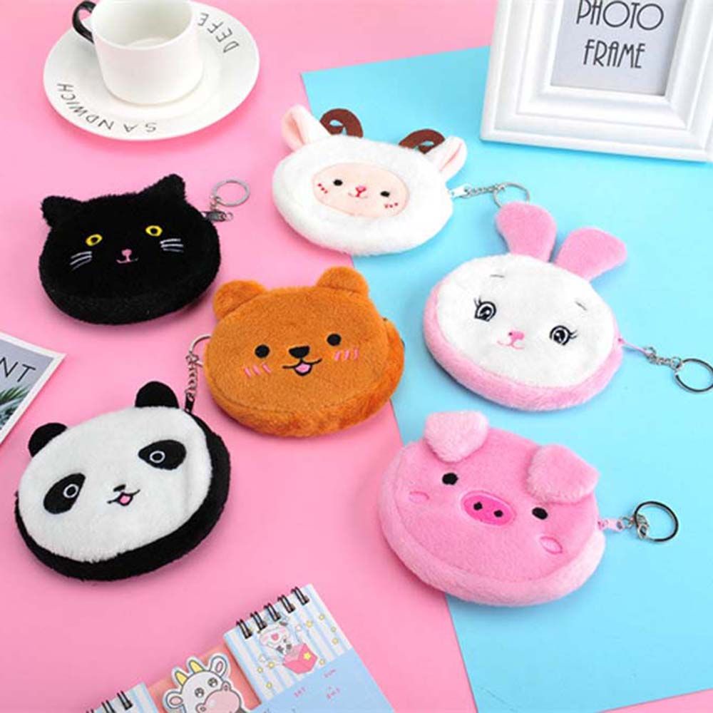 Túi đựng tiền xu/tai nghe mini bằng vải bông in họa tiết hoạt hình dễ thương kèm móc khóa tiện dụng cho học sinh