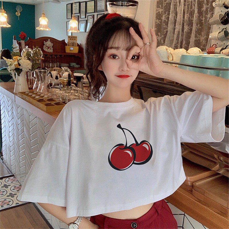 [Mã FAMAYWA2 giảm 10K đơn 50K] Áo Croptop Nữ / Áo Croptop Tay Lỡ Cherry / Áo Croptop Kiểu Form Rộng ACR01