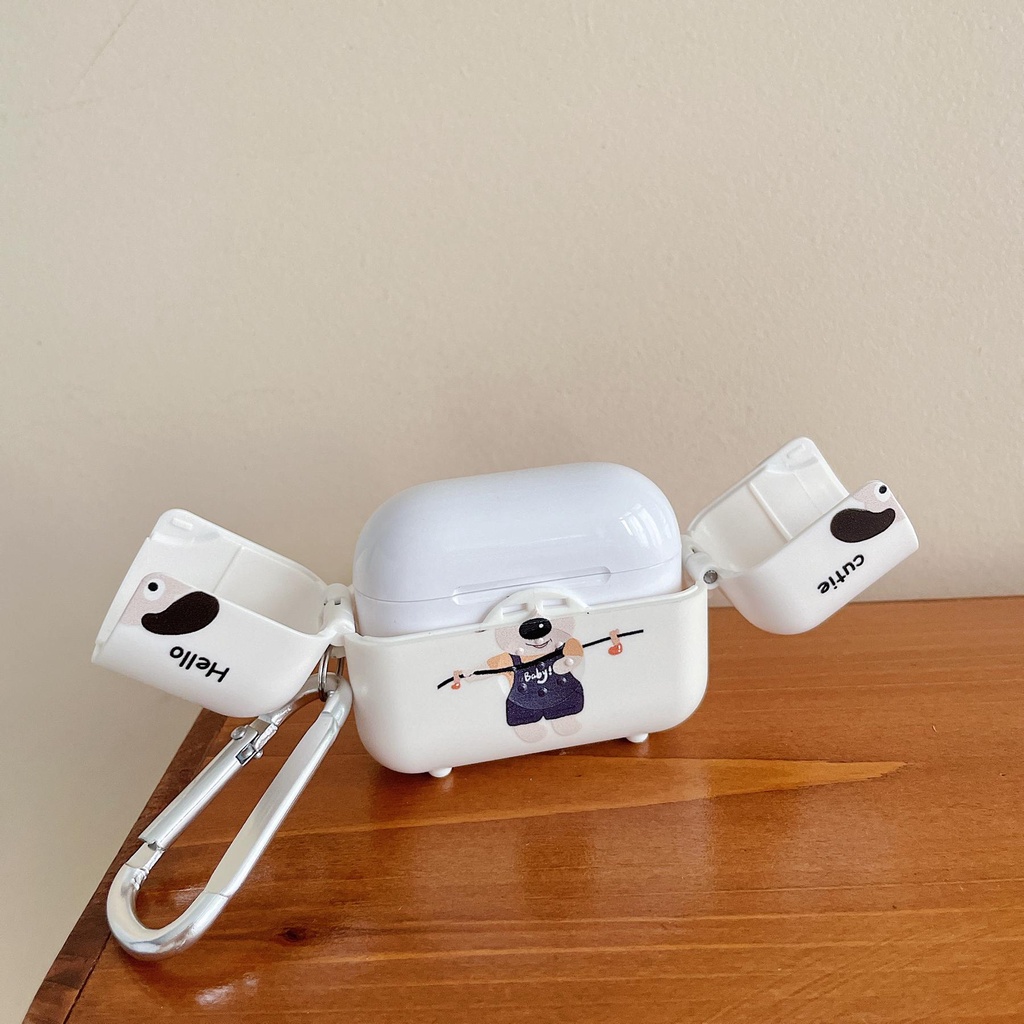 Vỏ Bảo Vệ Hộp Sạc Tai Nghe Bluetooth Airpods 1 2 pro 3 2021 gen3 Bằng PC Cứng Họa Tiết Chú Chó Vui Nhộn Kèm Móc Treo Tiện Dụng