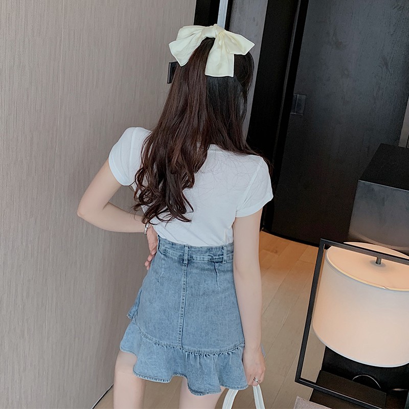 Hàng order - Chân váy jean ngắn（có lót trong) viền đuôi cá xinh hàng Quảng Châu