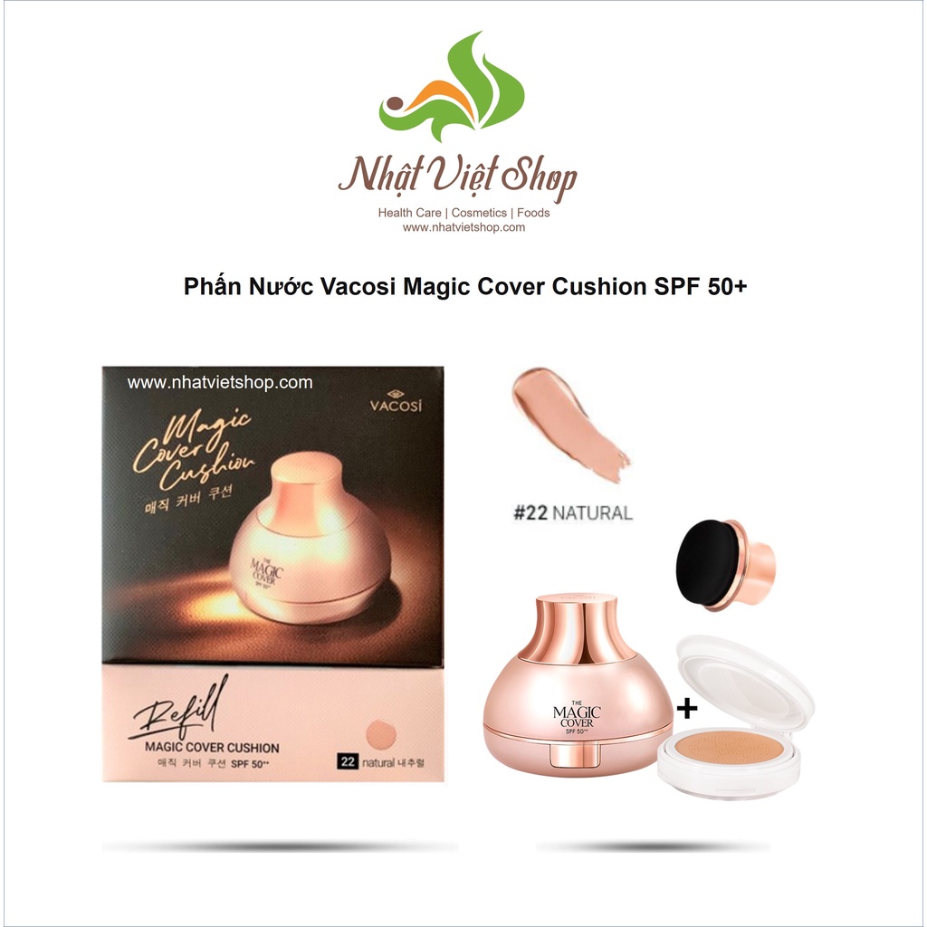 PHẤN NƯỚC TRANG ĐIỂM VACOSI MAGIC COVER CUSHION SPF50++ (KÈM lÕI)