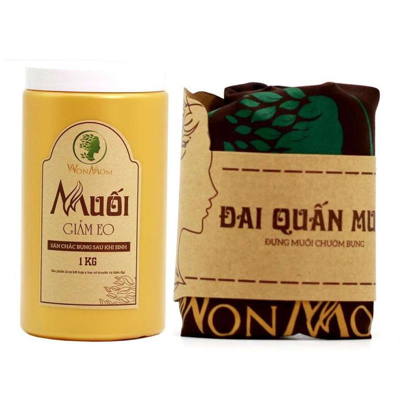 Combo đai quấn muối + hủ muối thảo dược WONMOM 1kg chườm nóng sau sinh, giảm eo mỡ bụng, co nhanh tử cung, săn chắc bụng