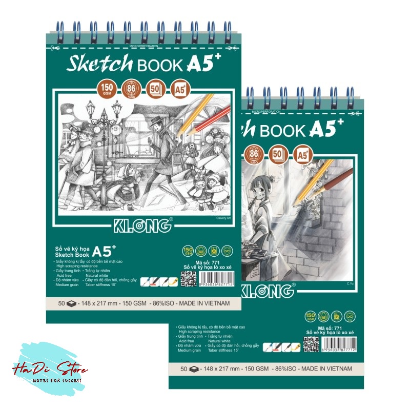 [HADI] KLONG Sổ vẽ lò xo ký họa Sketch Book size A5 - 50 tờ (MS:771)